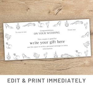 Custom Wedding Gift Coupon Editable Gift Coupon Template Canva Wedding Certificate Printable Gift Wedding Voucher Last Minute Wedding Gift