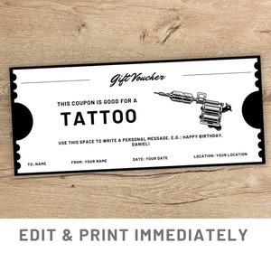 Bon cadeau tatouage personnalisé Modèle de carte-cadeau modifiable Canva Bon cadeau tatouage Bon de réduction tatouage Bon cadeau tatouage imprimable Cadeau de dernière minute