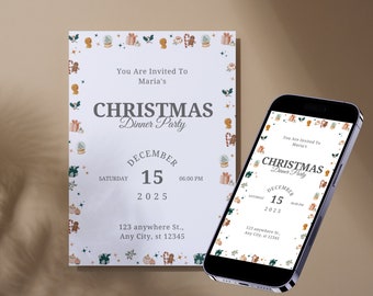 Editable Christmas Invitation Printable Christmas Invitation Canva Digital Christmas Invitation Christmas Dinner Invite Christmas Template