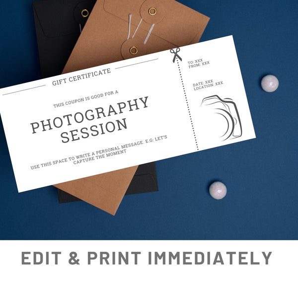 Photography Session Coupon Editable Gift Coupon Template Canva Photography Voucher Gift Certificate Template Printable Coupon Custom Voucher