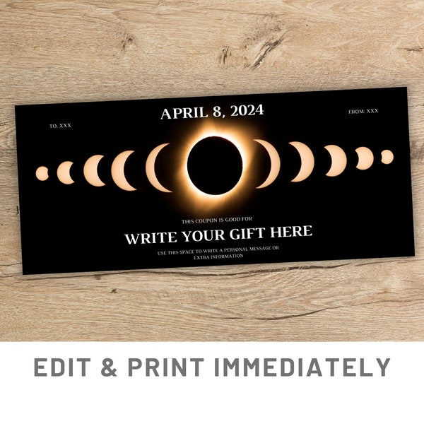 Total Eclipse Gift Coupon Custom Template Canva Solar Eclipse Coupon Voucher Eclipse Gift Certificate Printable Coupon Last Minute Gift