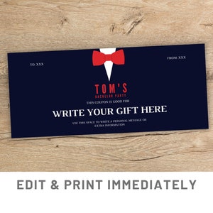 Bachelor Cadeaubon Afdrukbare Canva-sjabloon Aangepaste Vrijgezellenfeest Cadeaukaart Bruidegom Coupon Bachelor Verrassing Bruidegom Als Last Minute Cadeau