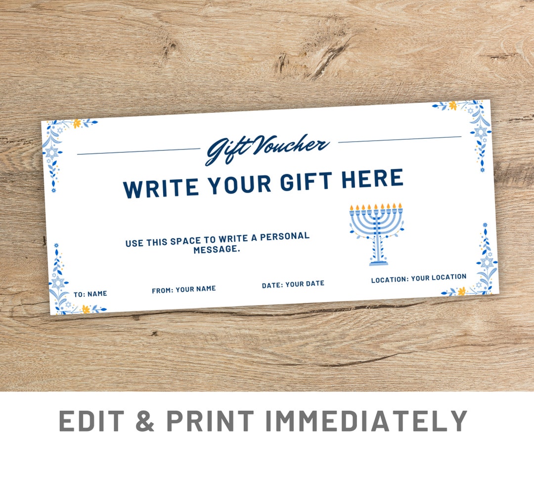 Editable Hanukkah Gift Coupon Template Canva Coupon Hanukkah Voucher ...