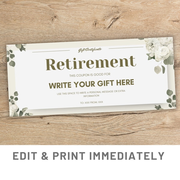 Elegant Retirement Coupon Canva Editable Gift Card Template Canva Coupon Printable Retirement Gift Voucher Canva Custom Last Minute Gift