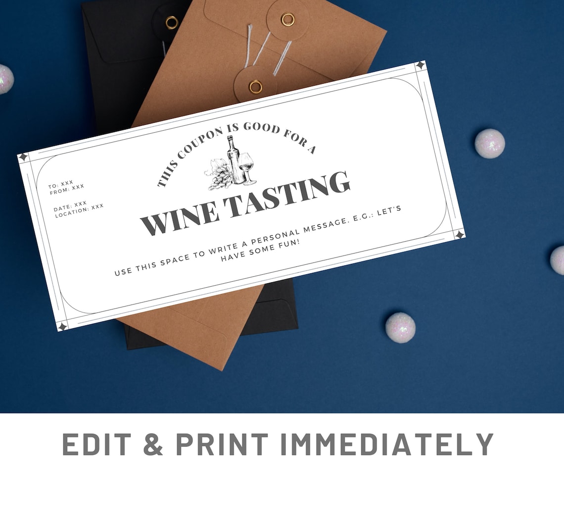 Wine Tasting Coupon Editable Gift Coupon Template Canva Wine Tasting Voucher Gift Certificate