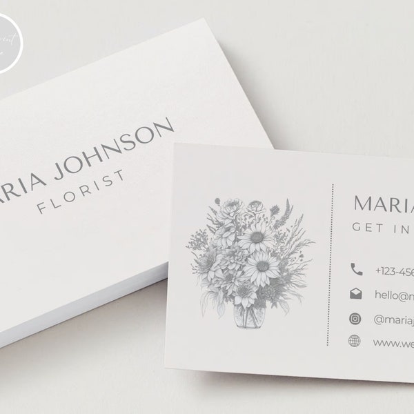 Florist Business Card Template Printable Business Card Template Gardener Calling Card Flower Shop Editable Card Canva Template Florist Card