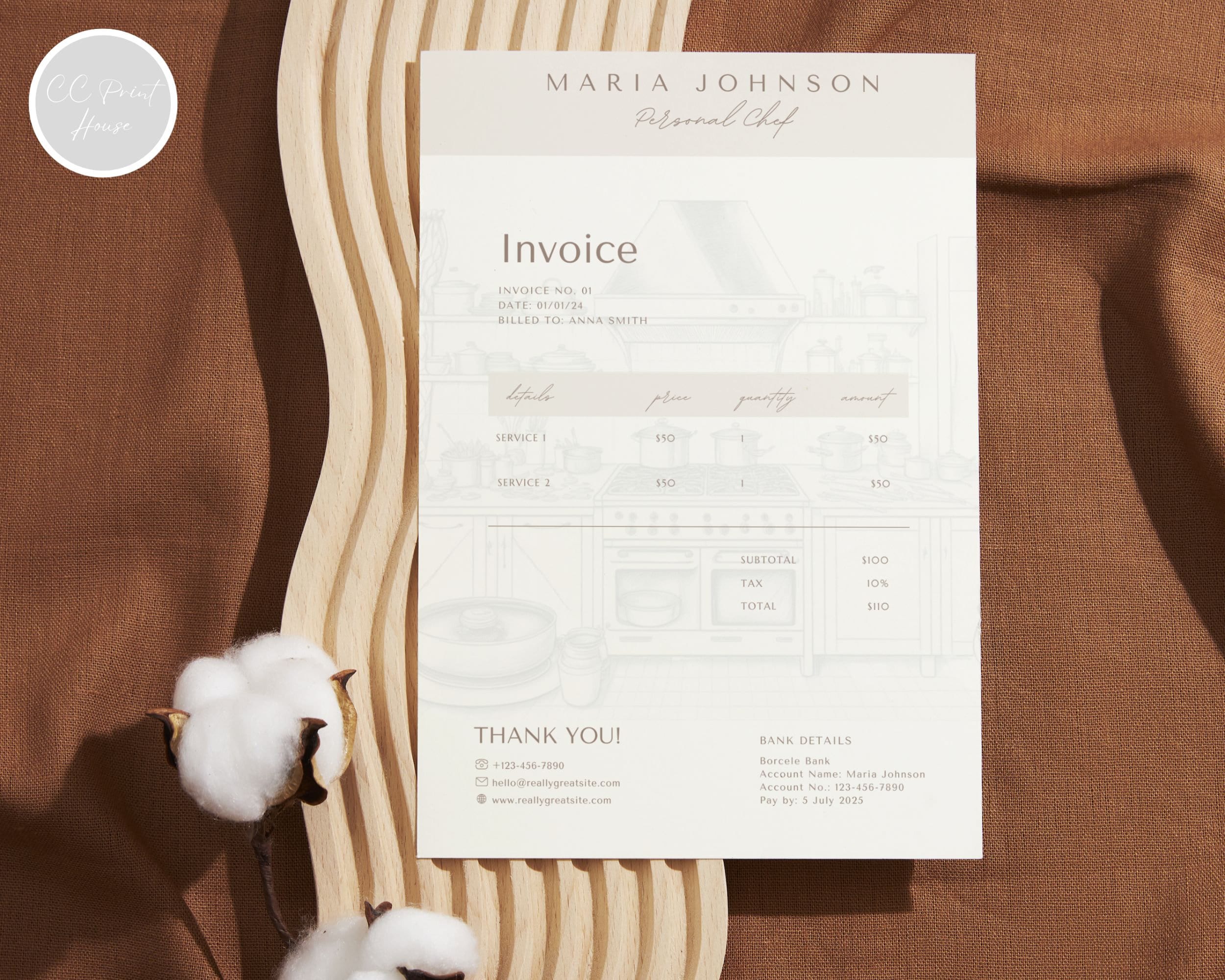 Personal Chef Invoice Template Private Chef Editable Template Printable ...
