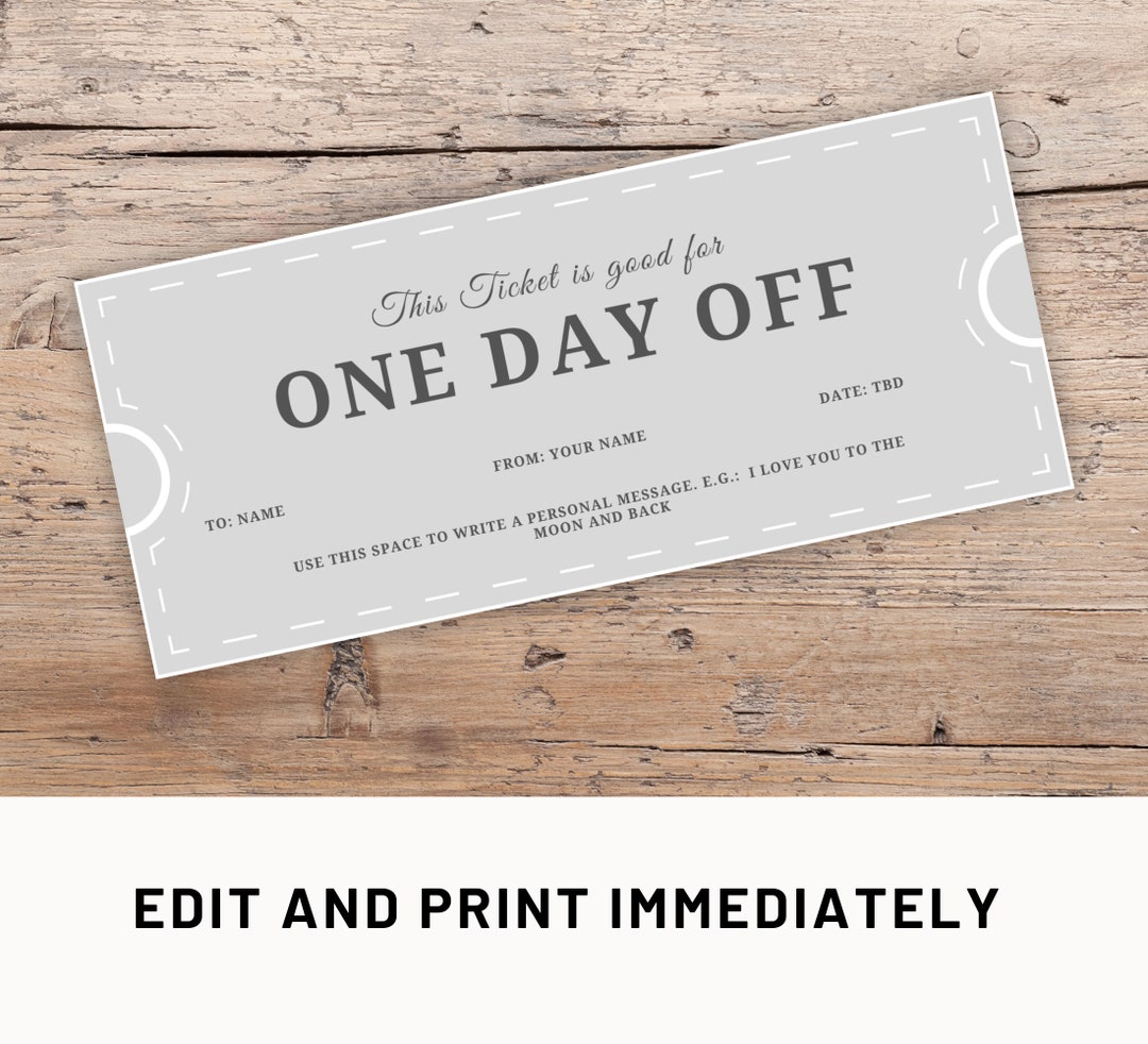 Day Off Coupon Editable Gift Coupon Template Canva Free Day Voucher 