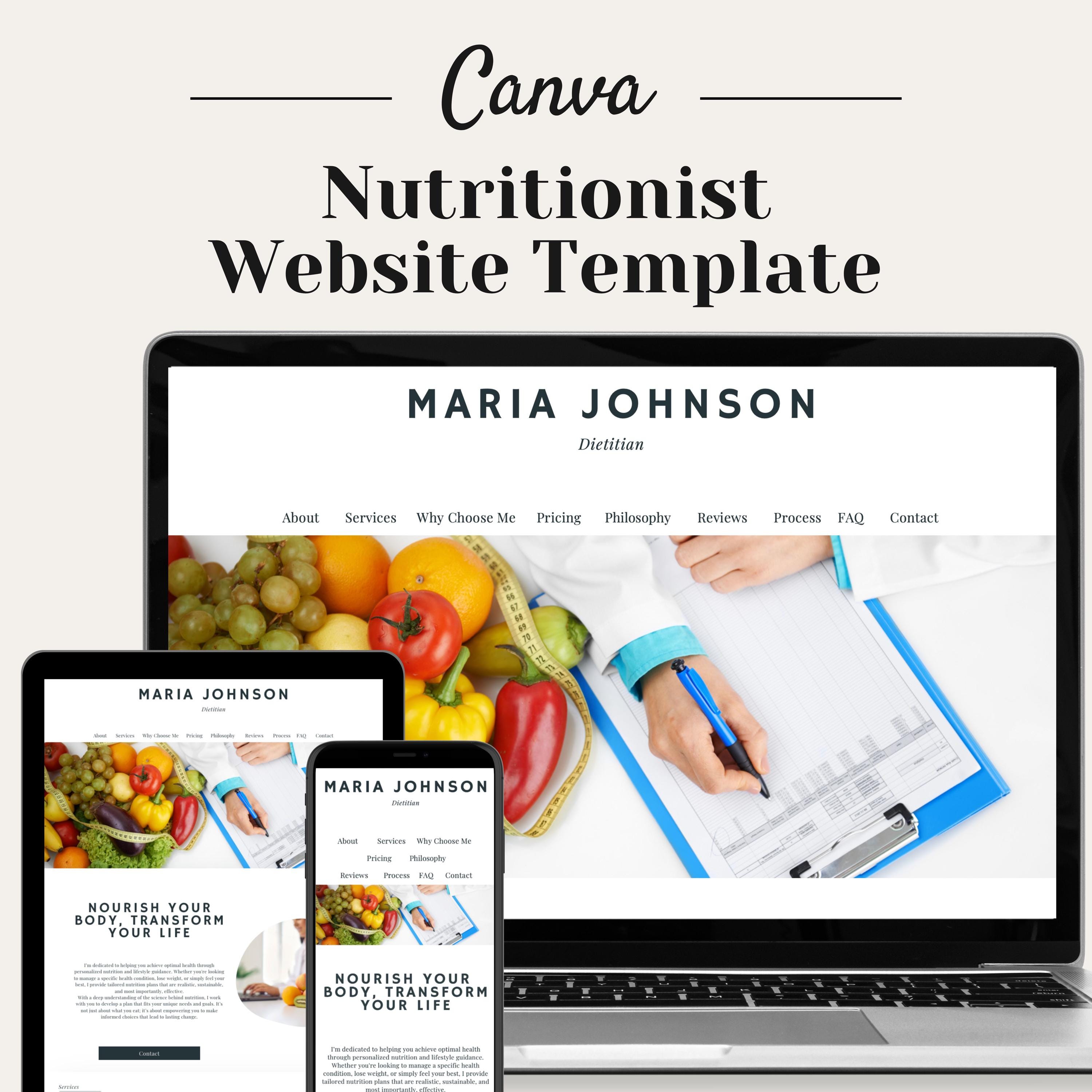 Nutrition Coach Canva Website Health Coach Website Template Nutritionist Landing Page Dietician Website One Page Website Nutrition Website