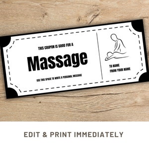 Massage Coupon Editable Gift Coupon Template Canva Massage Voucher Gift Certificate Template Printable Massage Coupon Custom Massage Voucher