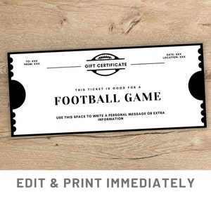 Surprise Football Game Ticket Printable Canva Template Custom Football Gift Coupon Sport Surprise Ticket Football Coupon Last Minute Gift
