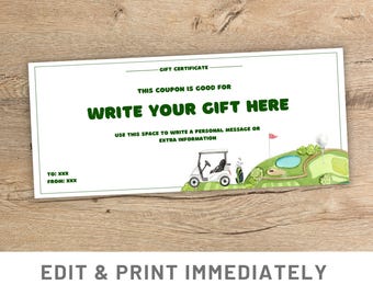 Golf Gift Coupon Editable Gift Coupon Template Canva Golf Trip Gift Certificate Golf Birthday Gift Printable Golf Ticket Custom Golf Voucher
