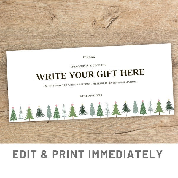 Gift Coupon Christmas Minimalistic Custom Christmas Gift Coupon Template Canva Christmas Card Template Printable Christmas Last Minute Gift