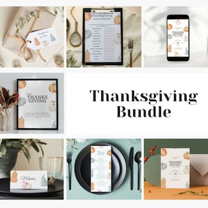 Thanksgiving Dinner Bundle Pumpkin Invitation Thanksgiving Party Menu Template Gift Tags Pumpkin Place Cards Thanksgiving Table Decor Set