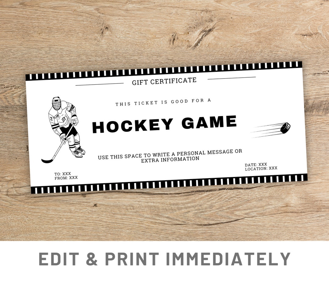 Surprise Hockey Game Ticket Printable Canva Template Custom Hockey Game
