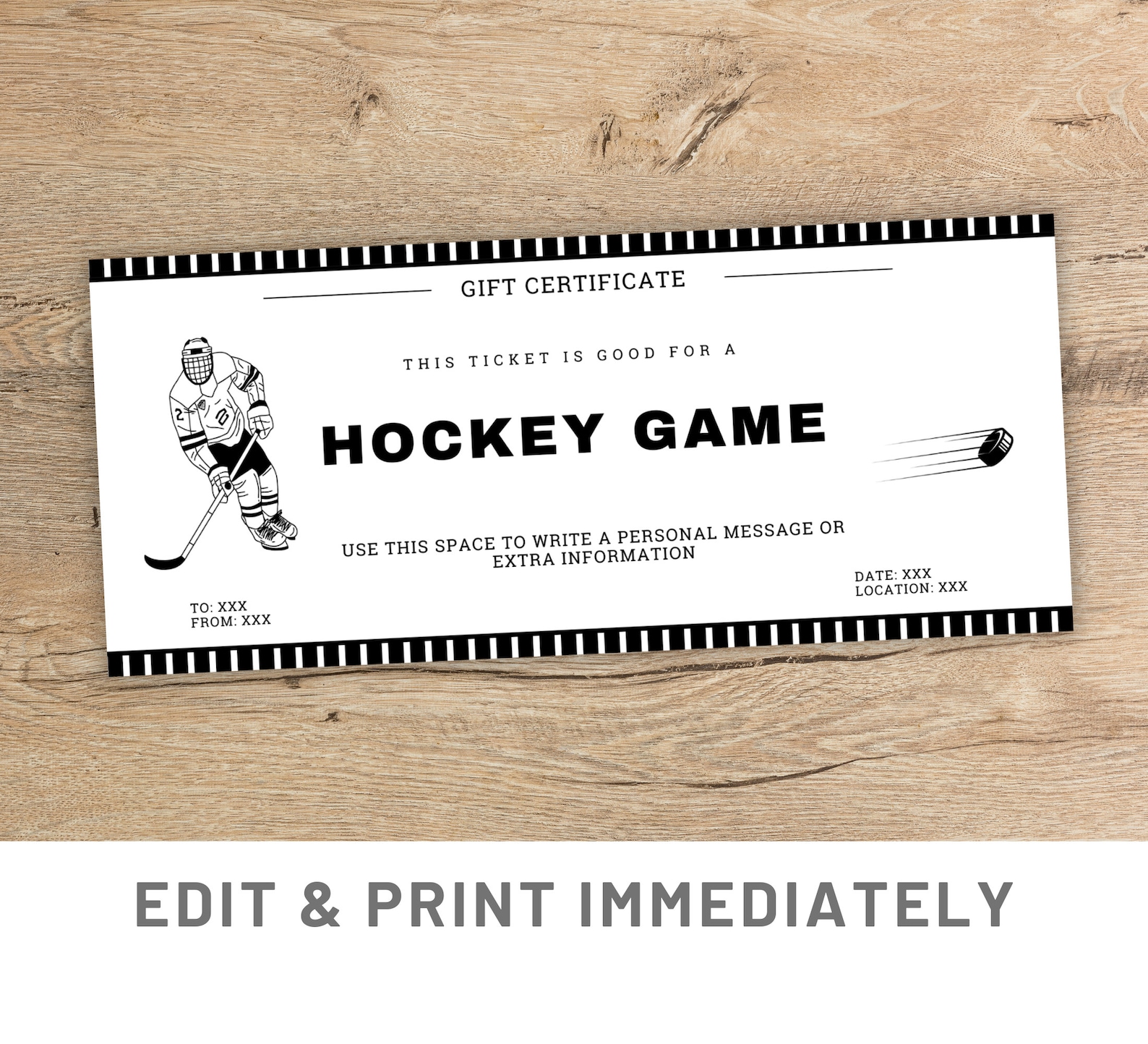 Surprise Hockey Game Ticket Printable Canva Template Custom Hockey Game Gift Coupon Sport ...