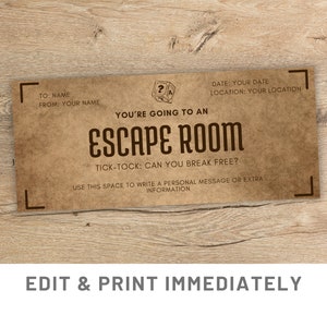Escape Room Ticket Escape Room Geschenk Coupon Benutzerdefinierte Geschenk Coupon Vorlage Canva Gutschein Geschenk Karte Vorlage Druckbare Last Minute Geschenk