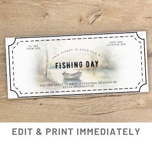 Cupón de regalo personalizado para el día de pesca Plantilla de vale de regalo de pesca Canva Regalo de boleto de viaje de pesca para papá Regalo de pescadores Regalo de último minuto imprimible