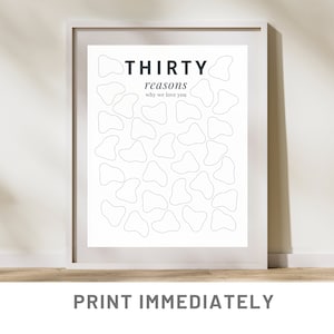 30th Birthday Sign 30 Reasons Why We Love You Birthday Printable Bday Party Decoration 30th Birthday Poster Signature Frame 30 Birthday Gift