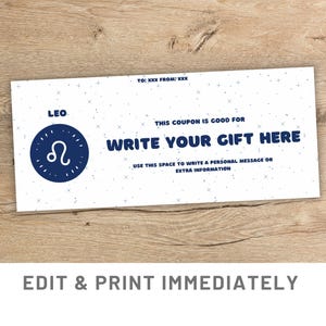 Buono regalo oroscopo Leo Modello coupon regalo modificabile Canva Carta astrologia Leo Carta regalo Leo Buono regalo zodiaco astrologia Leo Compleanno Leo