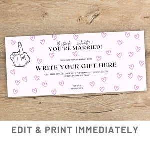 Pink Wedding Gift Coupon Editable Bride Gift Template Canva Fun Wedding Gift Printable Custom Wedding Voucher Last Minute Wedding Gift