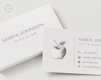 Plantilla de tarjeta de presentación para dietista, tarjeta de presentación editable para nutricionista (Canva)