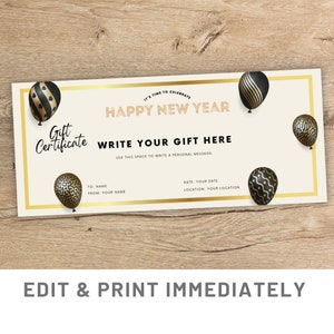Modello buono regalo modificabile oro per coupon di Capodanno Modello buono regalo Canva per Capodanno stampabile Buono regalo personalizzato per Capodanno