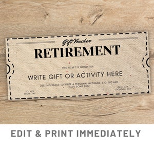 Coupon de retraite vintage Modèle de carte-cadeau Canva modifiable Coupon Canva imprimable Bon cadeau de retraite Canva personnalisé Cadeau de dernière minute Canva