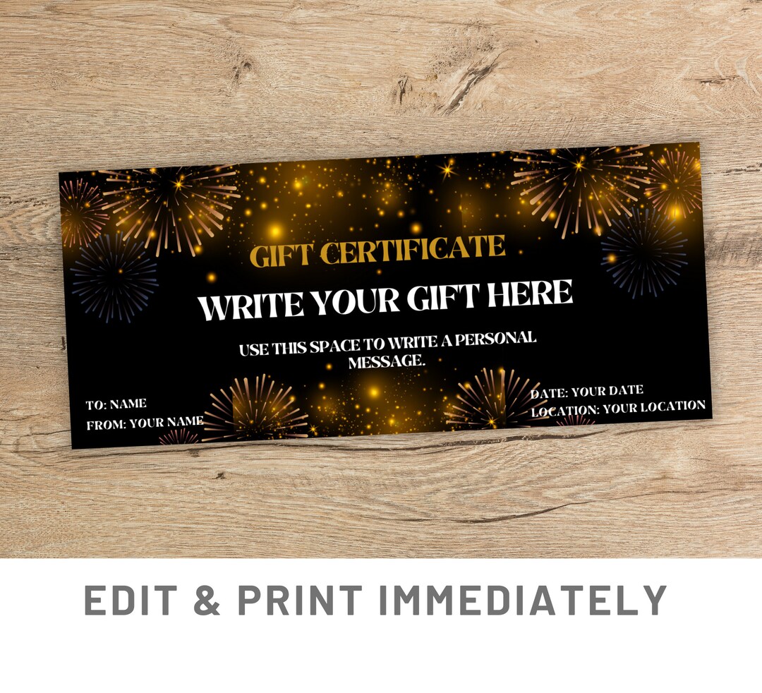 Firework Coupon Editable Gift Coupon Template Canva New Year Gift
