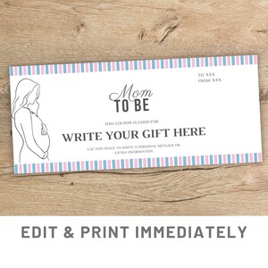 Mom To Be cadeaubon roze blauwe babykaart bewerkbare sjabloon zwangerschap cadeau Canva geslacht onthullen cadeau kraamcadeau cadeaubon nieuwe moeder