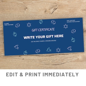 Coupon de Hanoukka Modèle de coupon-cadeau modifiable Canva Bon de Hanoukka Modèle de certificat-cadeau Coupon-cadeau imprimable Carte de Hanoukka personnalisée