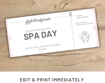 Spa Day Coupon Editable Last Minute Gift Coupon Template Canva Voucher Gift For Girlfriend Printable Spa Coupon Custom Gift Editable Voucher