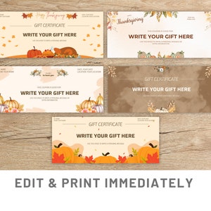 Thanksgiving Coupon Bundle 5 Gift Coupon Templates Canva Thanksgiving Voucher Gift Certificate Template Printable Gift Coupon Custom Voucher