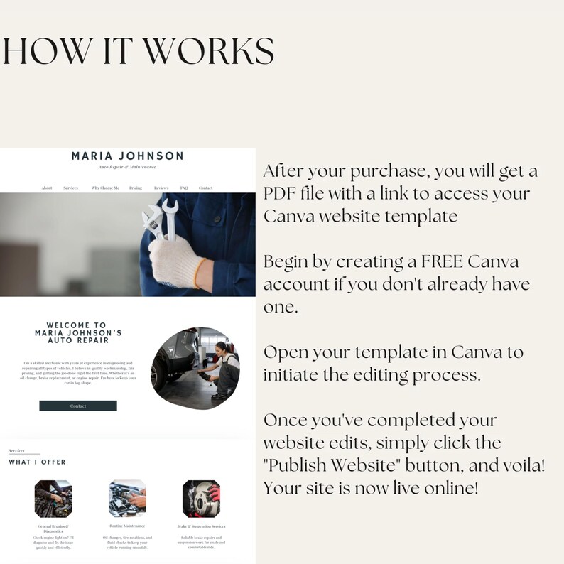 Car Mechanic Website Template Auto Repair Canva Template (digital) Etsy