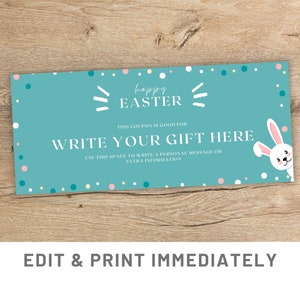 Easter Coupon Custom Easter Gift Coupon Template Canva Easter Voucher Bunny Gift Card Spring Template Printable Easter Last Minute Gift