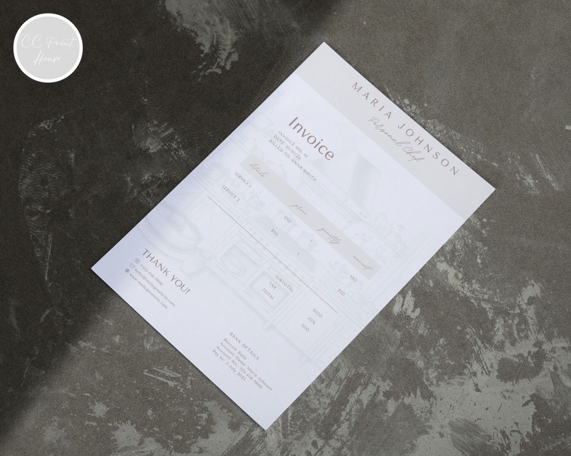 Personal Chef Invoice Template Private Chef Editable Template Printable ...