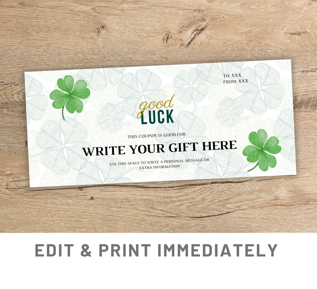Lucky Clover Coupon Good Luck Card Custom Gift Coupon Template Canva