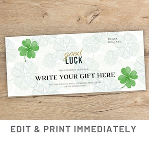 Bon de réduction trèfle porte-bonheur Modèle de bon de réduction cadeau personnalisé Carte modifiable sur toile Bon de chance porte-bonheur Carte trèfle Cadeau de dernière minute