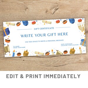 Modèle personnalisé de carte-cadeau de Hanoukka Coupon Canva Modèle de certificat-cadeau de bon de Hanoukka Coupon-cadeau imprimable Carte de Hanoukka modifiable