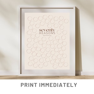Cadre pour signature 70 ans Plaque 70 raisons pour lesquelles nous t'aimons Anniversaire à imprimer Décoration d'anniversaire beige Cadre pour signature 70 anniversaire