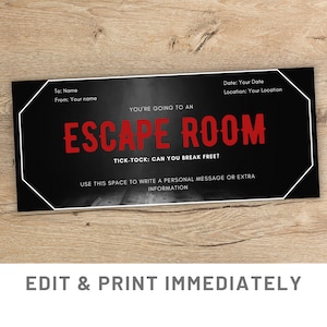 Escape Room Geschenk Coupon Custom Escape Room Ticket Geschenk Coupon Vorlage Canva Gutschein Geschenkkarte Vorlage Druckbare Last Minute Geschenk
