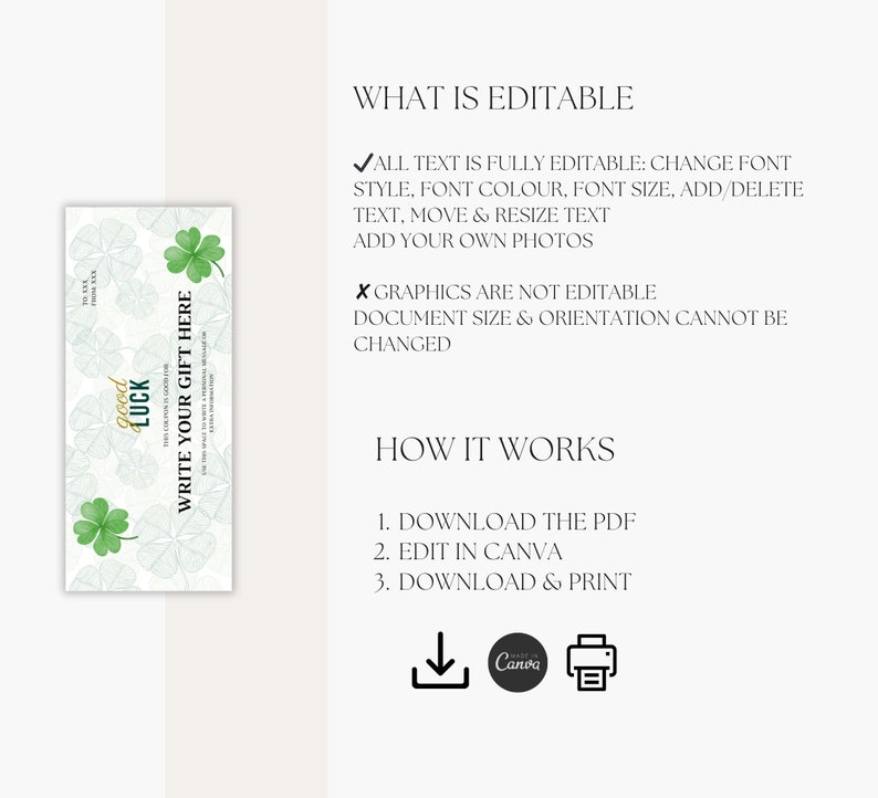 Lucky Clover Coupon Good Luck Card Custom Gift Coupon Template Canva