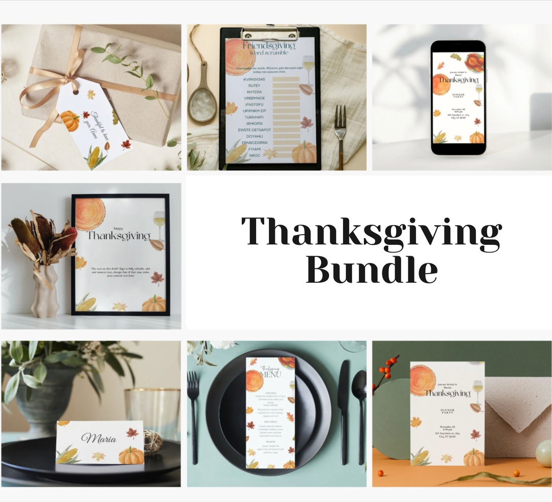 Editable Thanksgiving Party Bundle Invitation Thanksgiving Dinner Menu ...