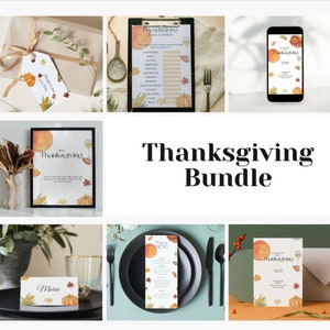 Editable Thanksgiving Party Bundle Invitation Thanksgiving Dinner Menu Template Gift Tags Pumpkin Place Cards Thanksgiving Table Decor Set