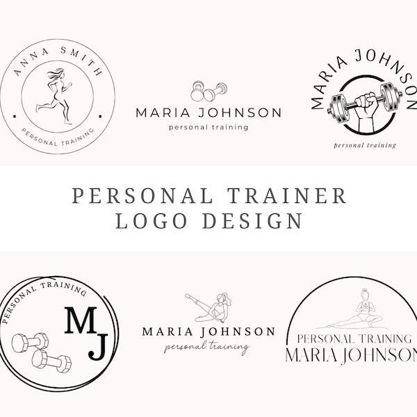 Design del logo fitness Canva 6 Loghi personalizzabili per l'allenamento personale Logo dell'allenatore fitness Logo dell'allenatore personale modificabile Modello logo branding