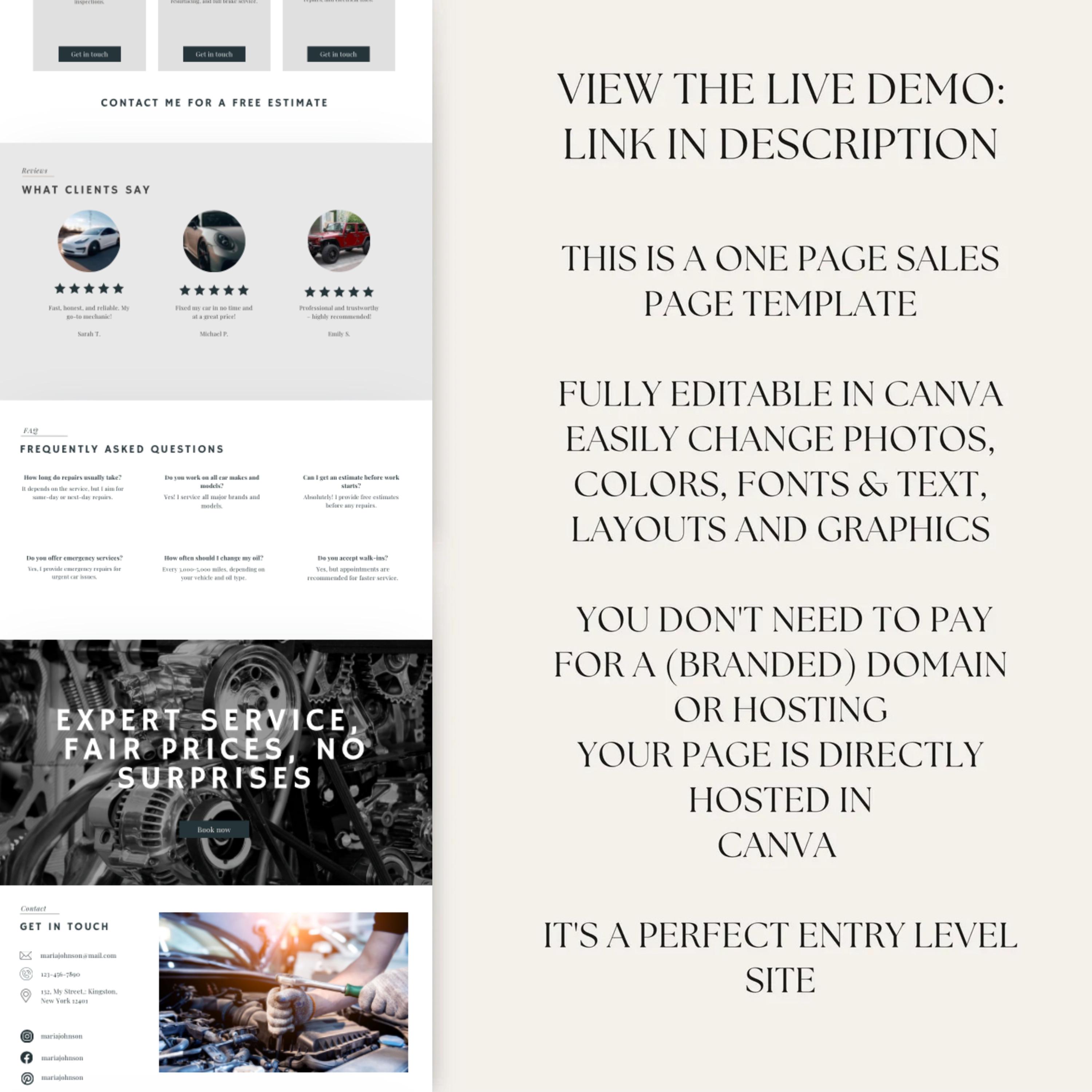 Car Mechanic Website Template Auto Repair Canva Template (digital) Etsy