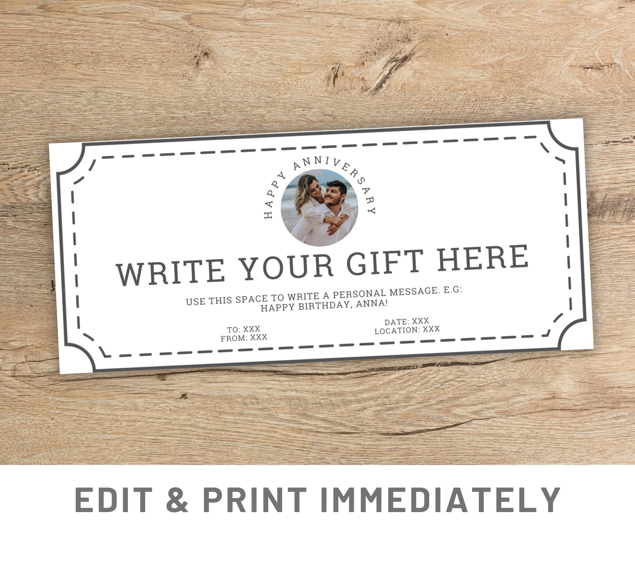 Anniversary Gift Coupon Printable Canva Template Custom Anniversary ...