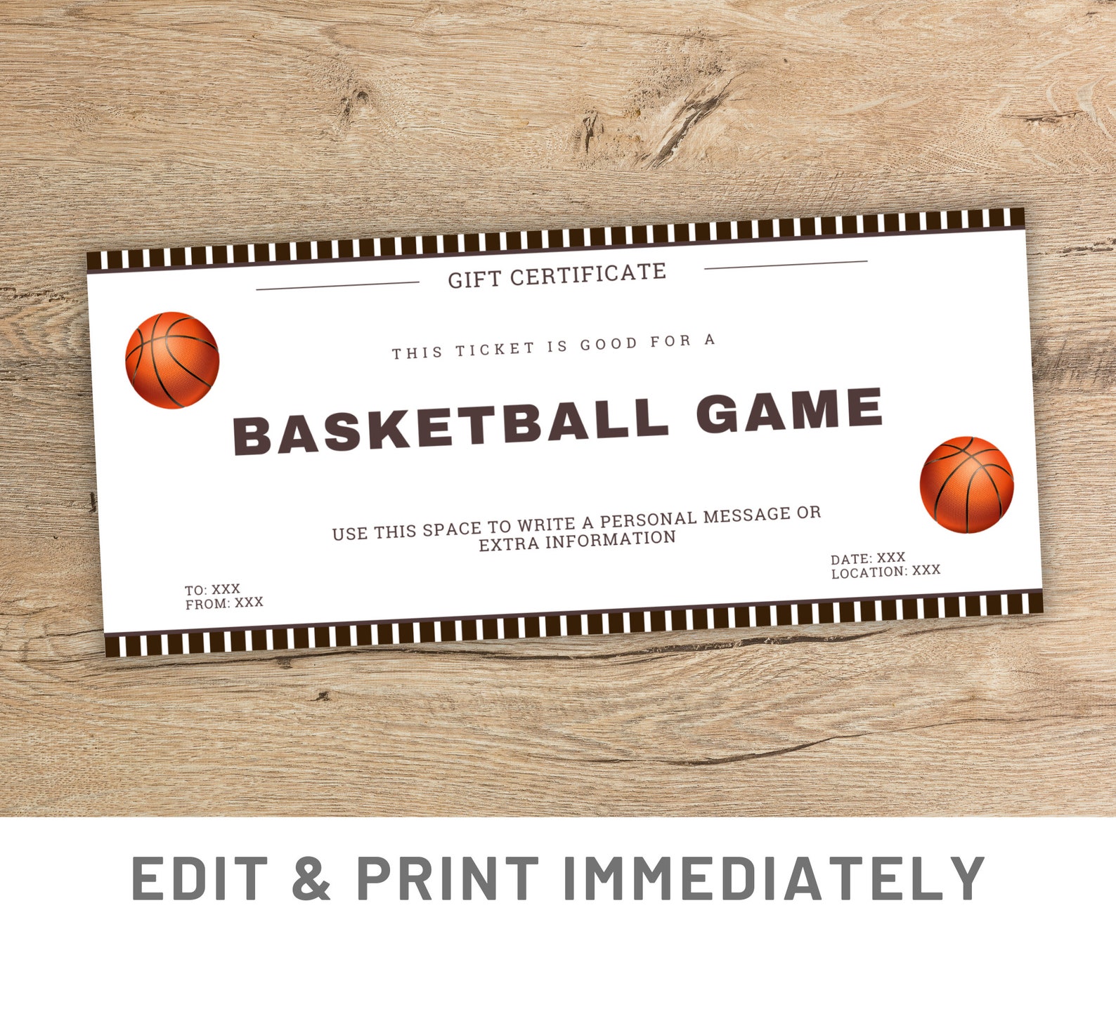 Basketball Game Ticket Printable Canva Template Custom Basketball Game ...