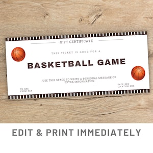 Basketball Spiel Ticket Druckbare Canva Vorlage Benutzerdefinierte Basketball Spiel Geschenk Coupon Sport Surprise Ticket Basketball Coupon Last Minute Geschenk