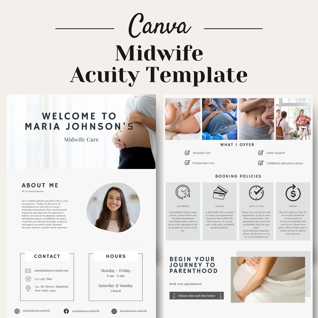Midwife Rota Example Midwife Acuity Scheduling Template Canva, Doula Branding (digital ...
